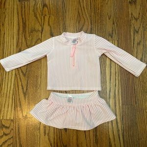 Ruffle Butts pink and white long sleeve 2 piece bathing suit